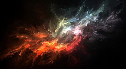 Fototapeta premium Abstract painting with fiery and ethereal color clouds