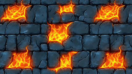 Lava Flowing Through Ancient Stone Wall Pattern
