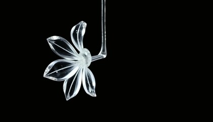 Transparent Flower with Petals Hanging Against Black Background Artistic Minimalist
