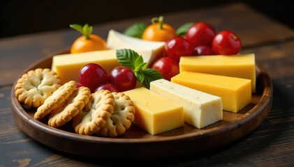 Elegant cheese platter, gourmet cheeses, crackers, elegant, cheese