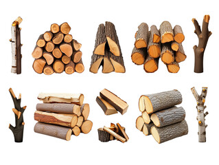 Diverse Collection of Firewood Logs Stacks Branches Winter Fuel Rustic Wood