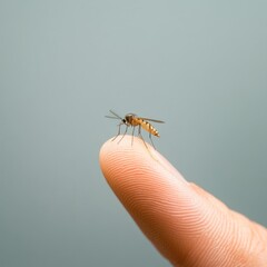 Close-Up of a Mosquito on a Human Finger, Macro Photography