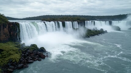 Fototapeta premium Majestic Iguazu Falls Adventure Brazil-Argentina Border Nature Photography Lush Environment Aerial View Natural Wonder