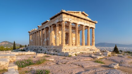 Obraz premium Majestic Erechtheion Temple Ruins Acropolis Ancient Architecture Scenic View Historical Significance