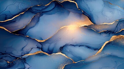 Blue Gold Abstract Luxury Texture: Elegant Fluid Art Background Design