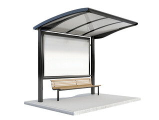 Modern Bus Stop Shelter with Blank Advertisement Panel and Bench