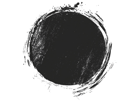 Abstract Gray Circle with Grunge Texture and Brush Strokes Design Element