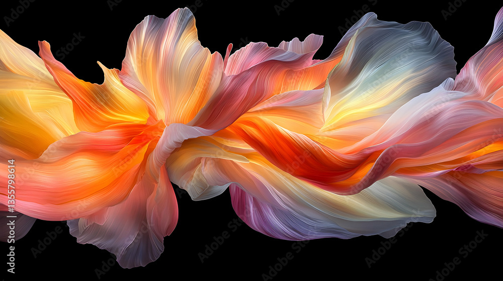 Poster abstract colorful fabric flowing dynamically on black background