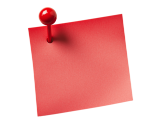 Blank red sticky note with red push pin isolated transparent background office stationery memo pad