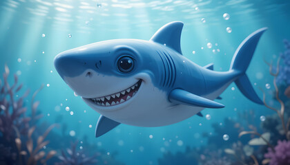 Obraz premium 3D cartoon shark in the sea