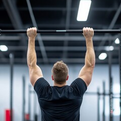 Fototapeta premium Strength Training in Gym with Focus on Male Athlete Lifting Barbell