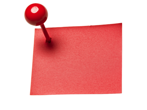 Red Push Pin on Blank Red Sticky Note Reminder Memo Message Concept