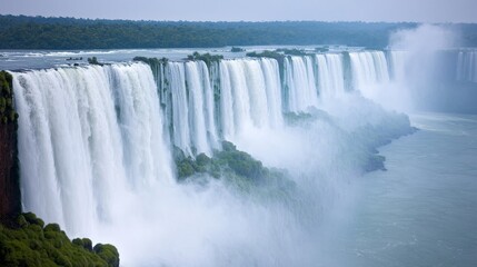 Majestic Iguazu Falls Scenic View Argentina Nature Photography Lush Landscape Aerial Perspective Nature's Wonder