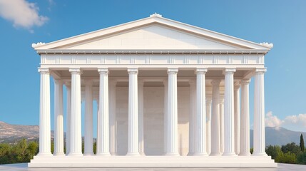 Obraz premium Explore Majestic Ancient Greek Temple Arc in 3D Render Vibrant Landscape Front View Architectural Grandeur