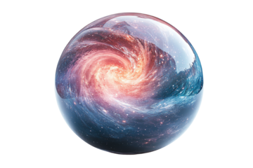 A mesmerizing cosmic sphere showcasing swirling galaxies and vivid colors, perfect for space-themed projects.