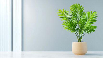 Lush green plant in modern pot, bright interior, minimalistic design, natural decor, indoor gardening, tranquility