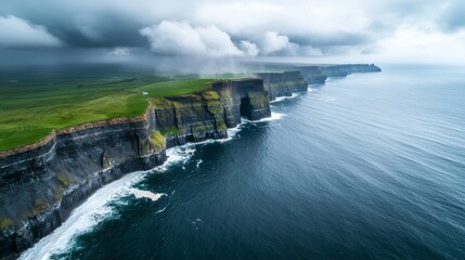 Dramatic Aerial View of Cliffs Coastal Landscape Nature Photography Ocean Environment Elevated Perspective Scenic Beauty