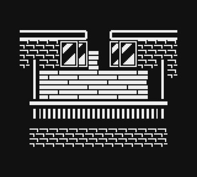 Balcony, interior pixel apartment, top view, Pixel background, game assets 1-bit sprite. Design for stamp, web, mobile app, vector illustration.
