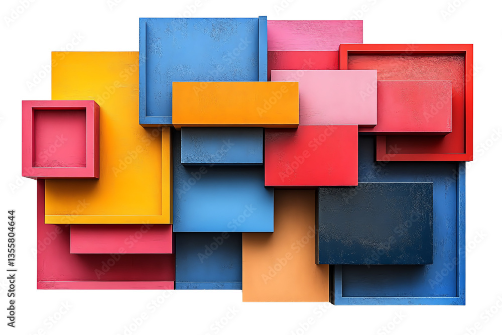 Aufkleber Colorful geometric shapes in various sizes, creatively arranged on a white isolated background.