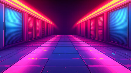 Neon Glowing Pixelated Futuristic Corridor