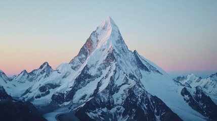 Obraz premium Majestic Snow-Capped Mountain Peak at Dusk Nature Landscape Aerial View Tranquil Environment for Adventure Seekers
