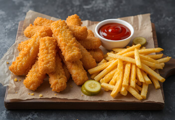 Crispy Chicken Tenders with Fries and Ketchup