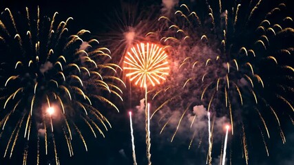 Colorful fireworks illuminate the night sky during a festive celebration in a vibrant display of light and sound - Powered by Adobe