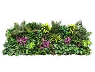 Fototapeta premium Lush Tropical Greenery Wall Diverse Foliage and Blooming Flowers Vibrant Garden Backdrop