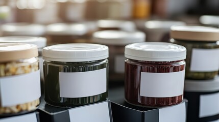 Jars of Preserved Foods Displayed on Shelf in a Rustic Setting