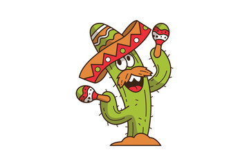 Cute Cactus Cartoon Character Playing Maracas
