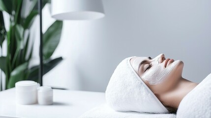 A woman relaxing with a facial mask at a spa clinic