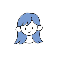 笑顔のセミロングの女性　シンプルな手描き単品イラスト