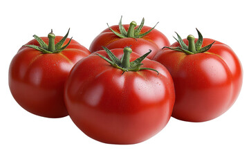 Four vibrant red tomatoes on a white isolated background, showcasing freshness and quality.