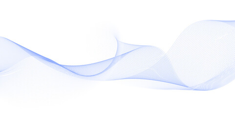 Abstract blue fading linear wave on white background. Futuristic dynamic motion concept. Flowing wavy lines pattern.