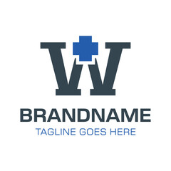 Obraz premium Letter W Plus Medical Health Logo, symbolizing medical care, health, and wellness