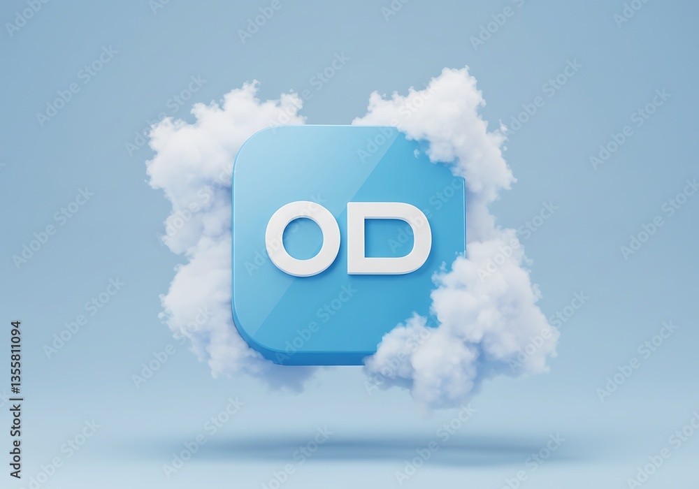 Poster floating app icon with letters enveloped in cloud creative design