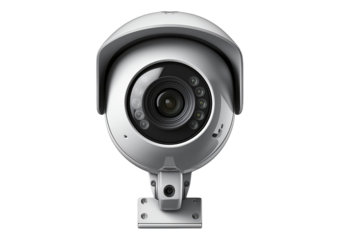 3D direct front view of security camera, Isolated on transparent or white background