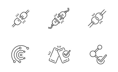 Set of Connected icon, Sync, Electric socket with a plug, Connection and Disconnection Symbol for app web logo banner poster, Editable Stroke