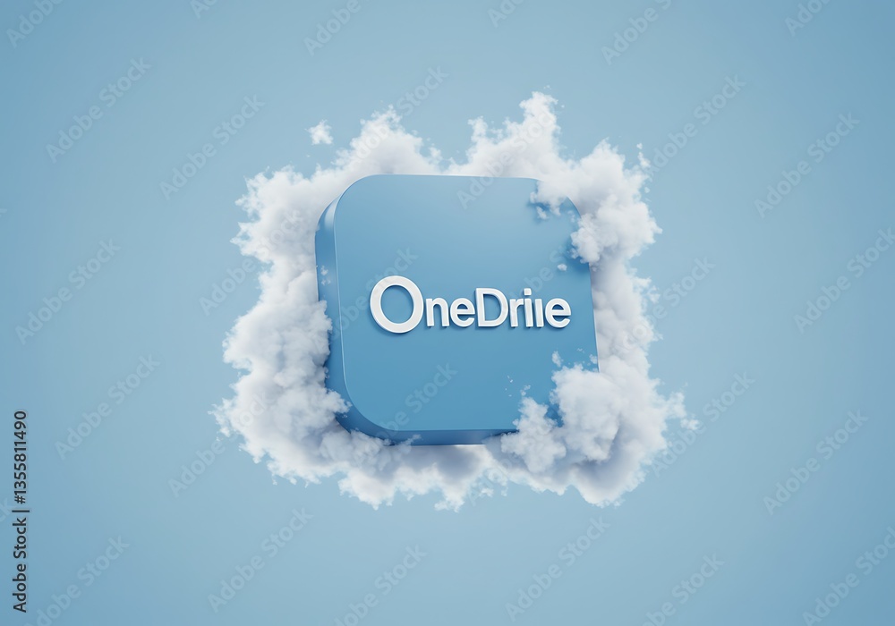 Poster onedrive icon in the clouds representing cloud storage and data management