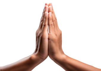 Praying hands with faith in religion and belief in God on blessing background. Power of hope isolated on transparent or white Background