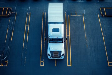 White semi truck parked in a designated parking spot