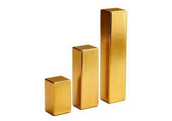 a bar chart with 3 bars, the bars are gold isolated on transparent or white background
