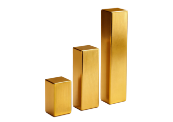 a bar chart with 3 bars, the bars are gold isolated on transparent or white background