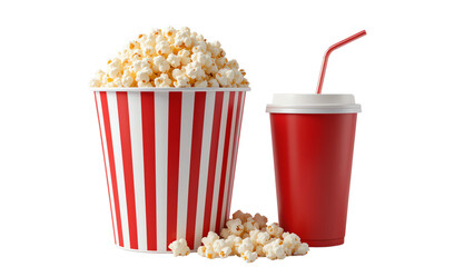 Get ready for movie night with this classic combo of popcorn and a refreshing drink, perfect for sharing transparent background
