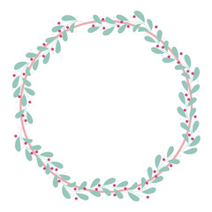 Pink Circle Borders Frame With Pink And Green Leaf Decoration