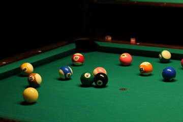billiard table with balls