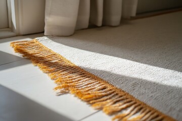 White rug with mustard fringe in sunny room