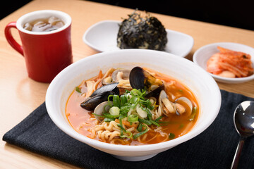 Korean seafood ramen set meal