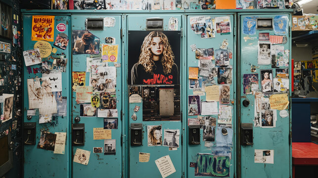 Personalized High School Lockers with Stickers, Photos, and Notes in Creative Collage