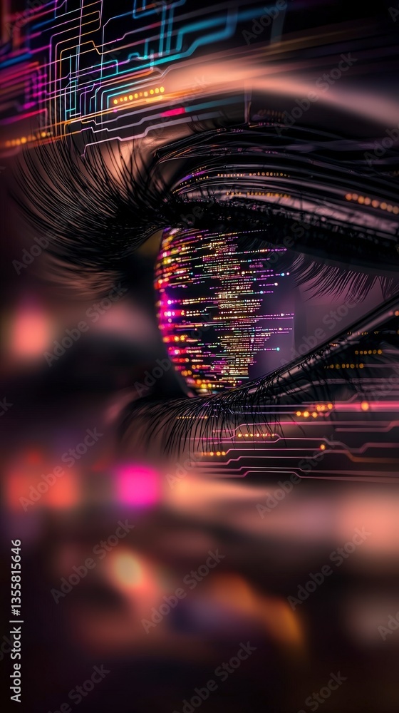 Poster futuristic eye digital circuits data streams ai